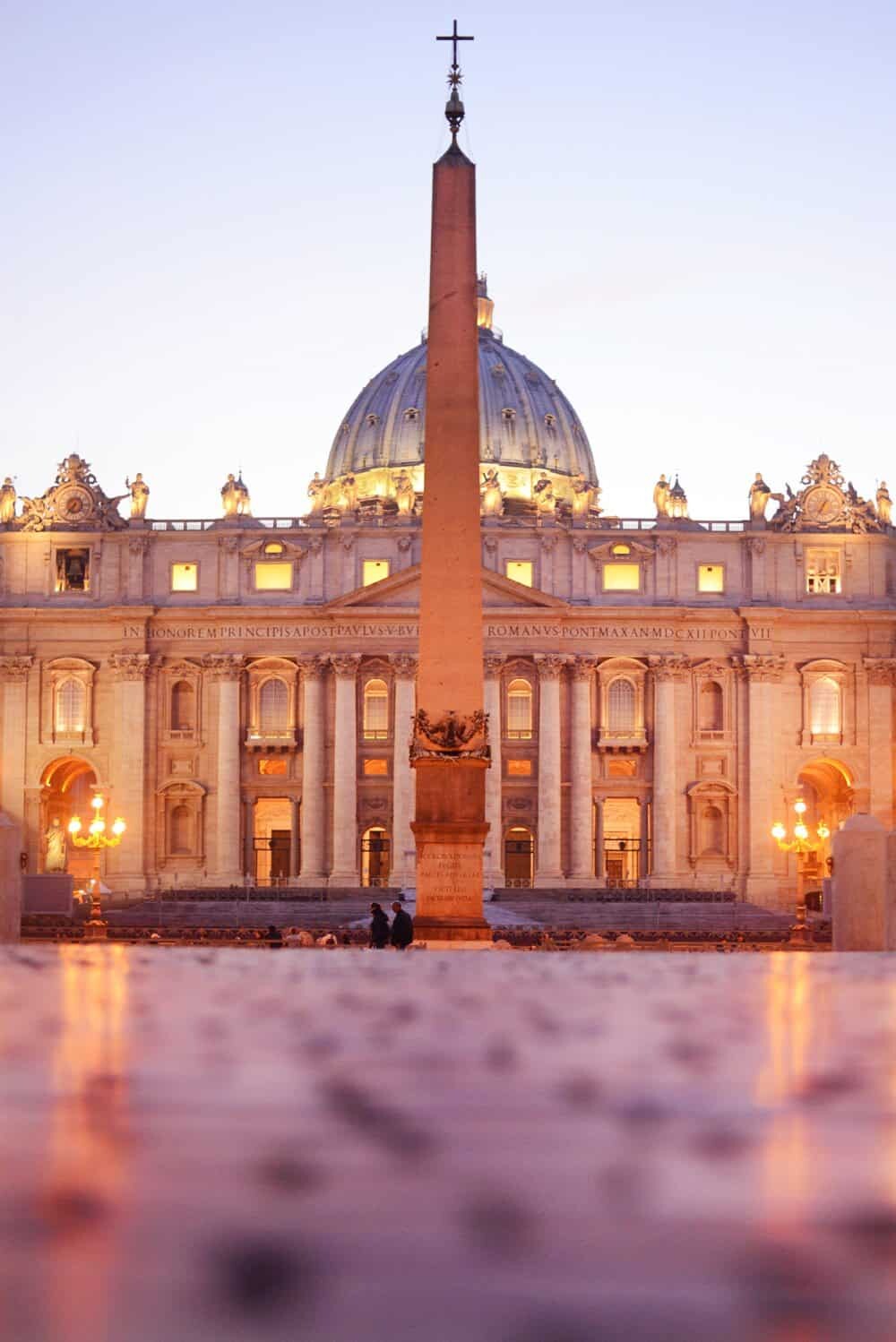 Taken simply by putting my camera on the cobblestones of Piazza San Pietro. Steadying the camera on the ground gave an alternate angle making it a little creative and the added bonus of the light reflecting against the shiny stoned square created a little atmosphere.