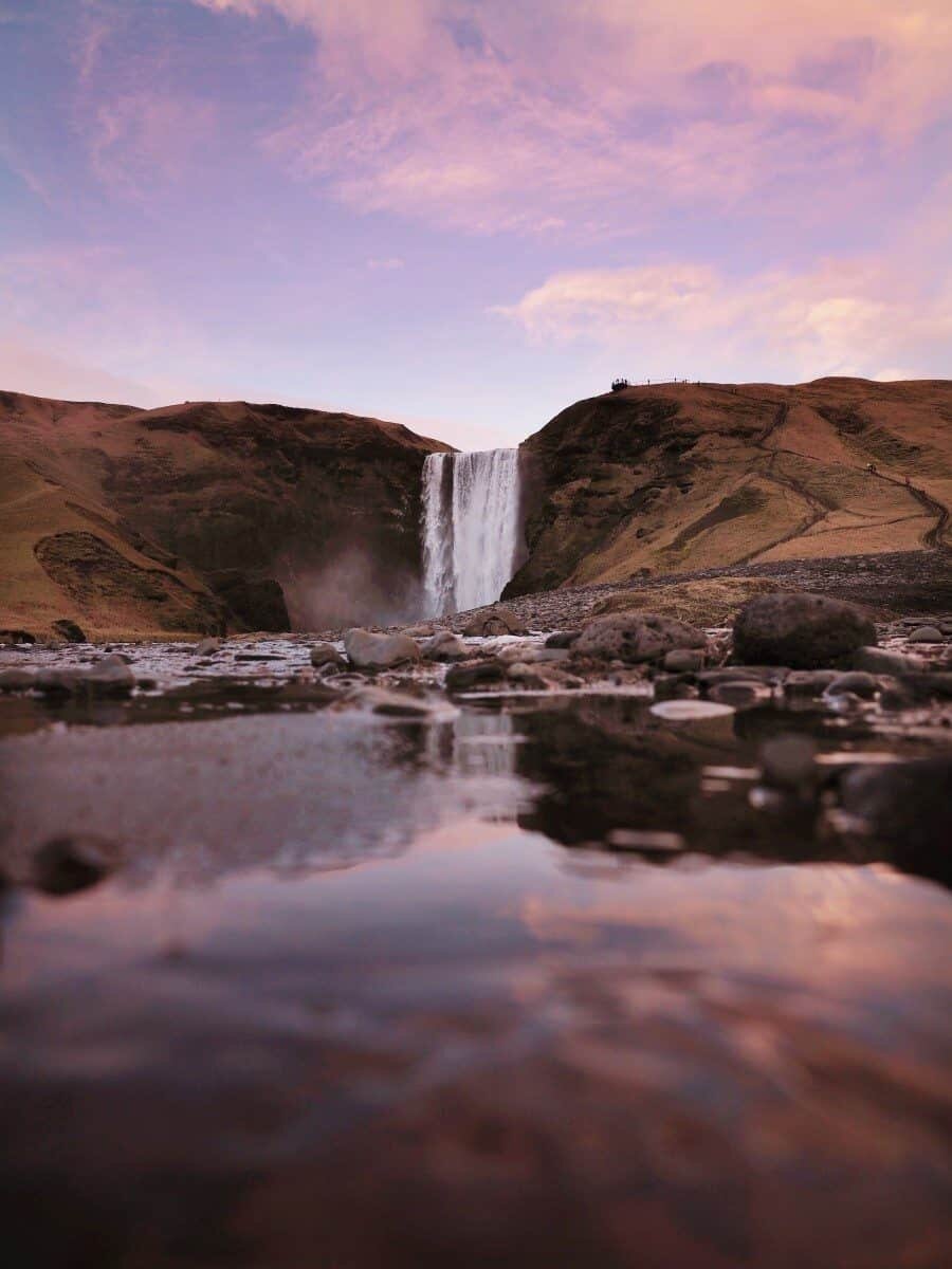 Skógafoss Waterfall Iceland at Sunset