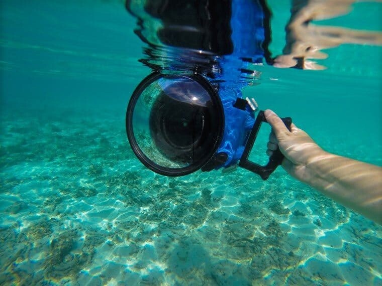Nikon D800 + 14-24mm lens safely tucked inside an Aquatech Underwater Housing.