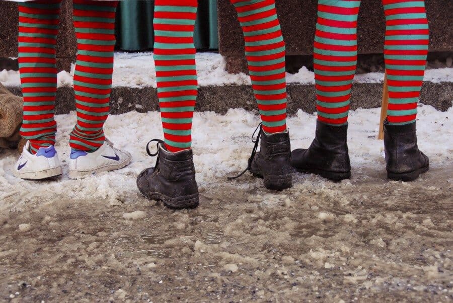 Samnaun, Switzerland: Finding details that can help tell the story is a creative way to take a portrait. This shot was captured during the annual Santa Claus festival and these guys were dressed as a team of elves.