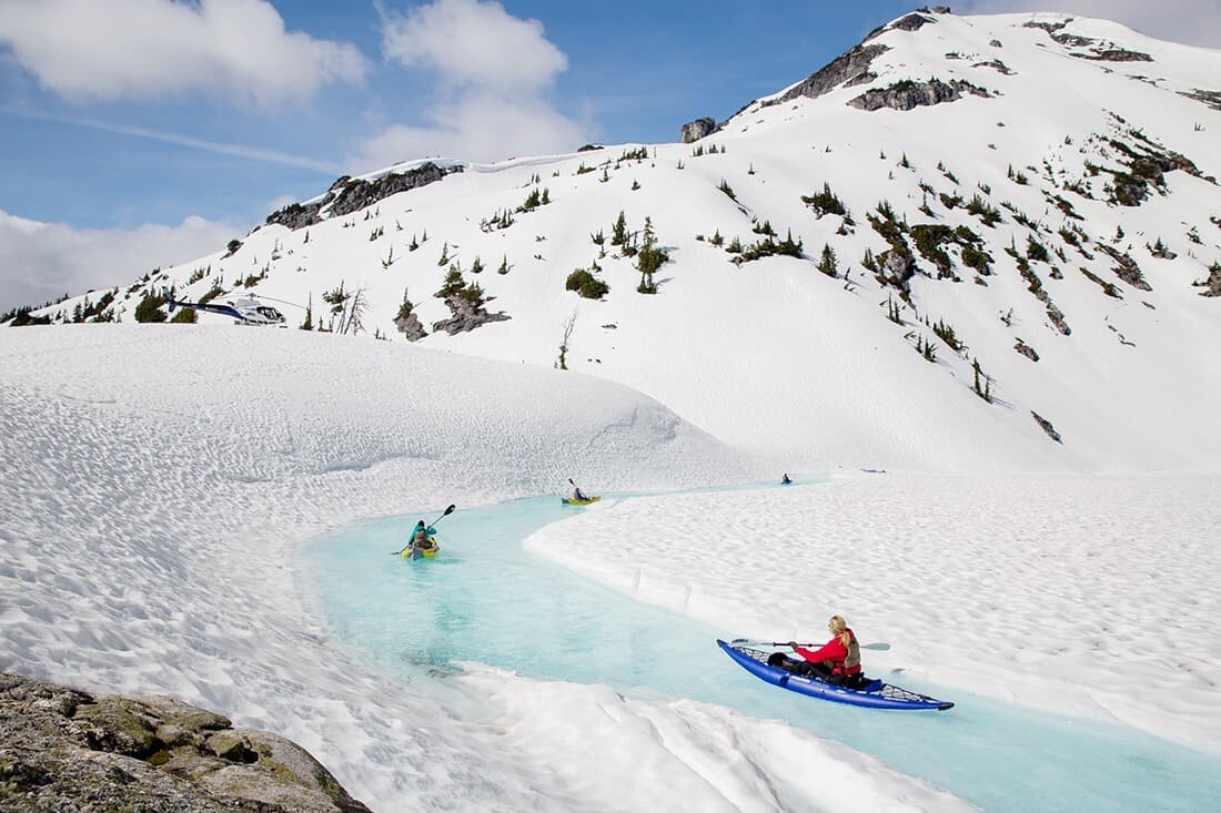 Canada adventure kayaking blue glacial lake streams in British Columbia