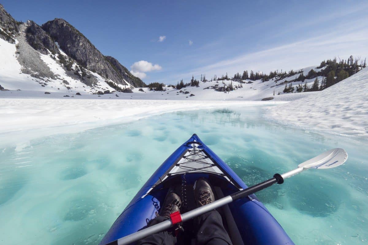 Kayaking in Canada on Glacial Lakes meltwater, British Columbia