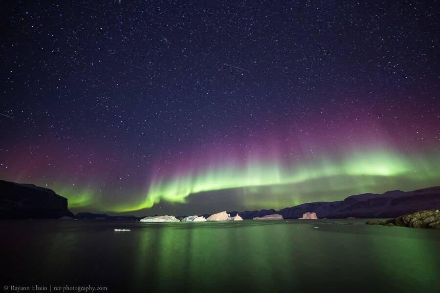 Northern lights and icebergs in Uummannaq, Greenland