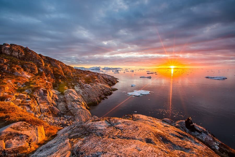 Sunset at the Unesco Ilulissat Icefjord in Greenland