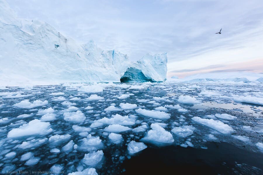 Iceberg and ice in the Ilulissat Icefjord in Greenland